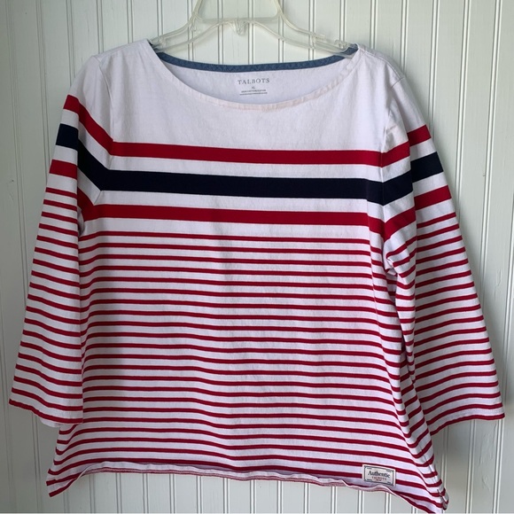 Talbots Authentic T-Shirt w/Sailor Stripes (XL); 3/4 length sleeves- 4th July 🎉 - Picture 2 of 7